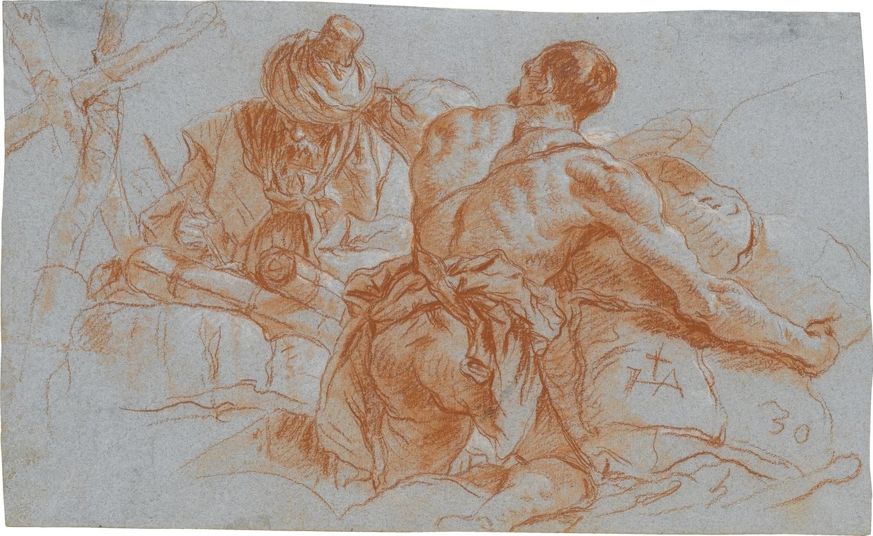 Oriental Merchants with Bales of Goods; verso: Sketch of a Bent Left Arm by Giovanni Domenico Tiepolo