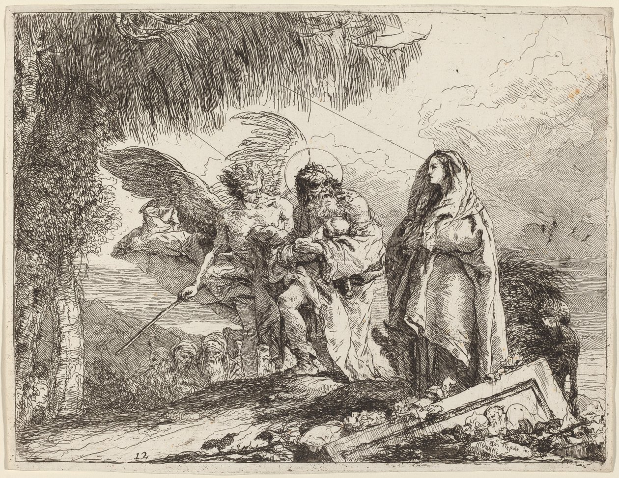 The Flight, Holy Family Walking with Angel by Giovanni Domenico Tiepolo