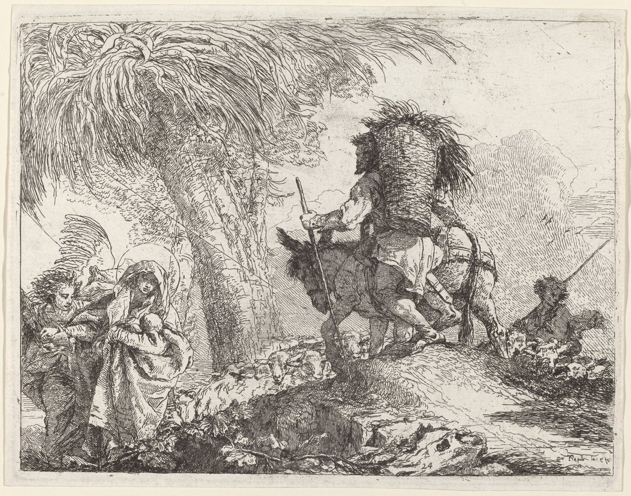 The Flight, Joseph at Right and Mary and Angel at Left by Giovanni Domenico Tiepolo