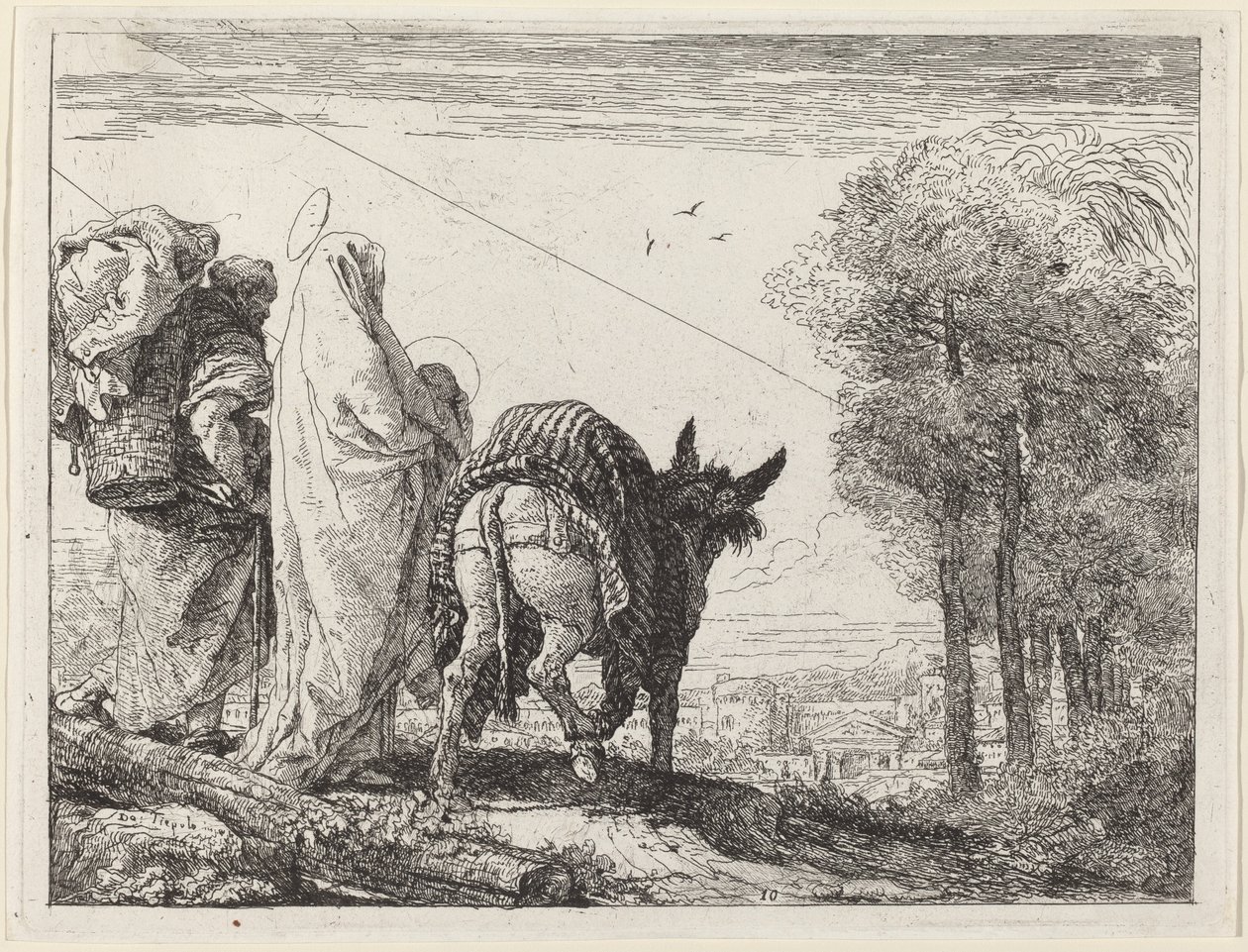 The Flight with the Holy Family at the Left by Giovanni Domenico Tiepolo