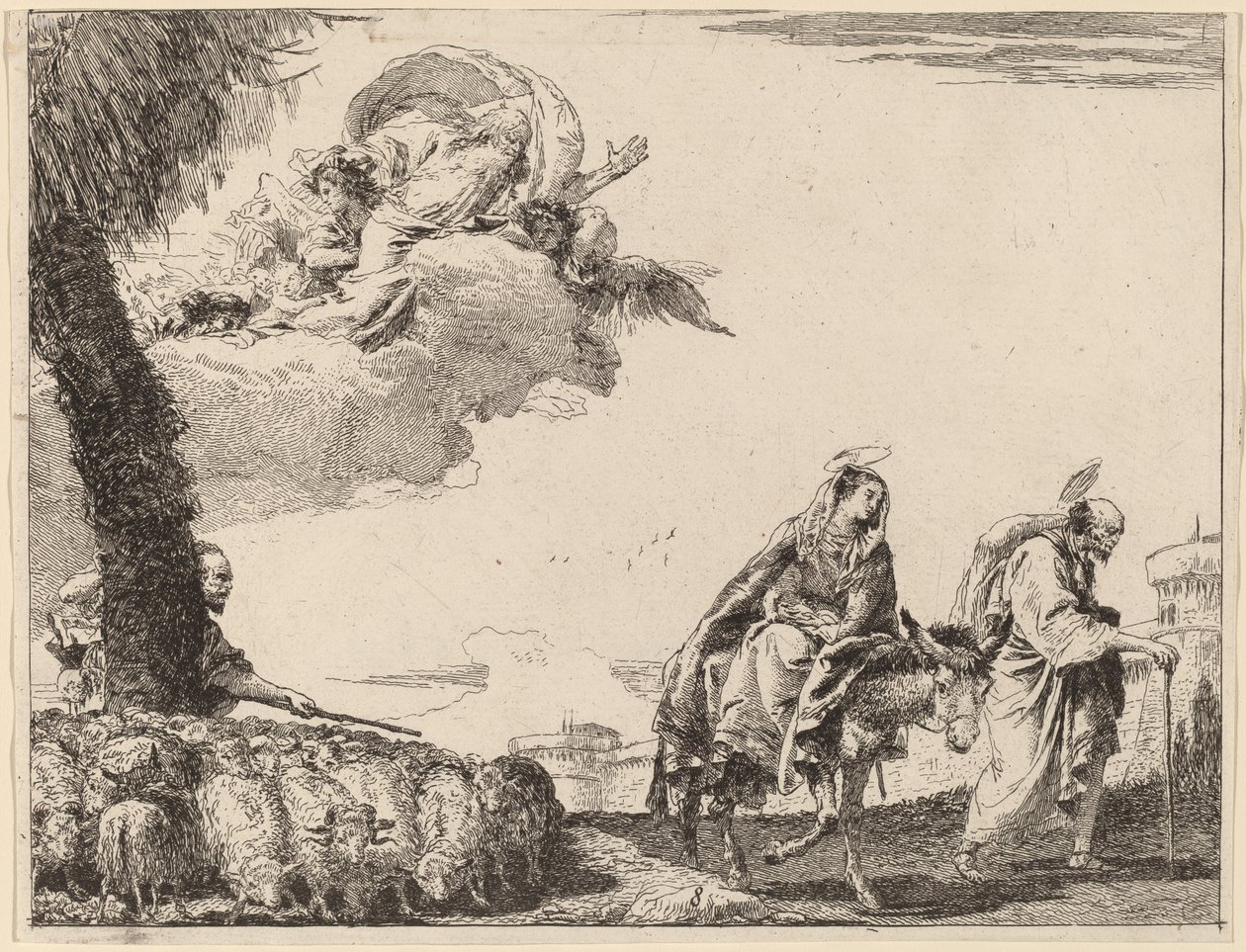 The Flight with the Holy Family at the Right by Giovanni Domenico Tiepolo
