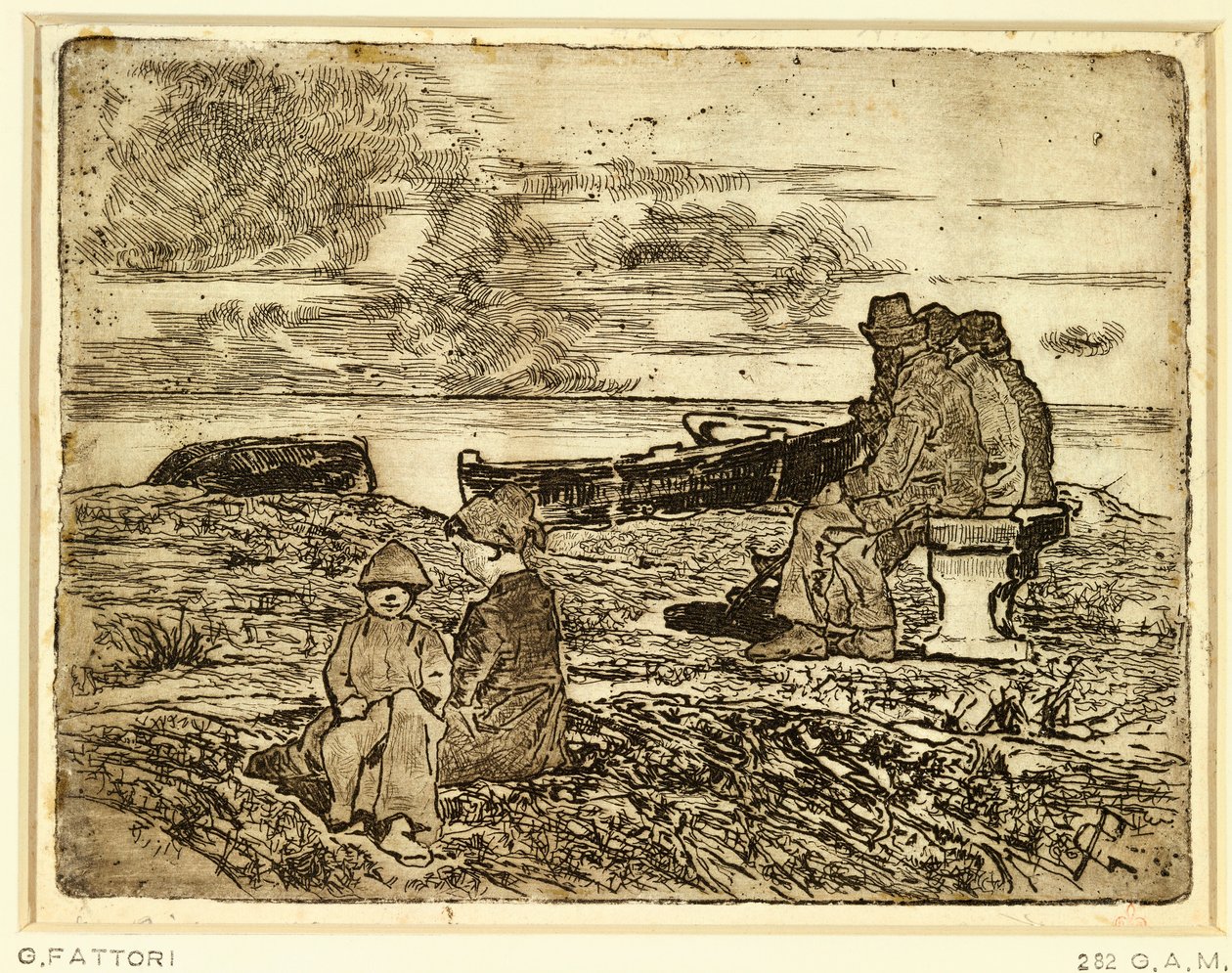 Sailors Resting (etching) by Giovanni Fattori
