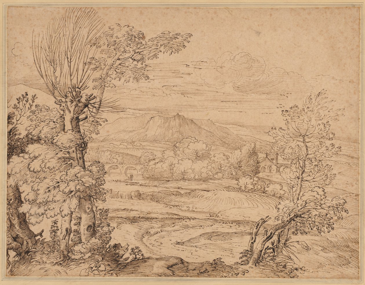 Landscape with a River and Aqueduct, mid 1600s by Giovanni Francesco Grimaldi