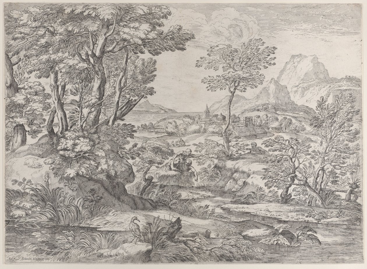 Three Boys in a Landscape with a Town in the Background by Giovanni Francesco Grimaldi