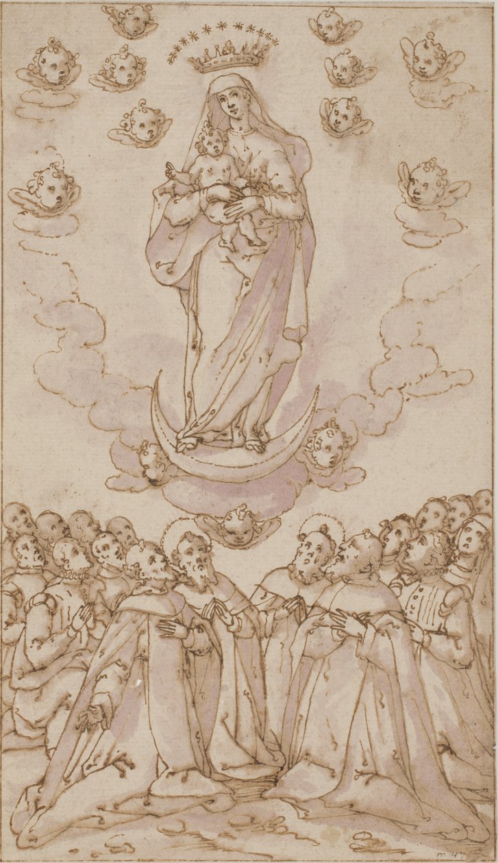 Madonna and Child on a Crescent Moon Appearing to a Group of Saints, Priests and Laymen by Giovanni Guerra