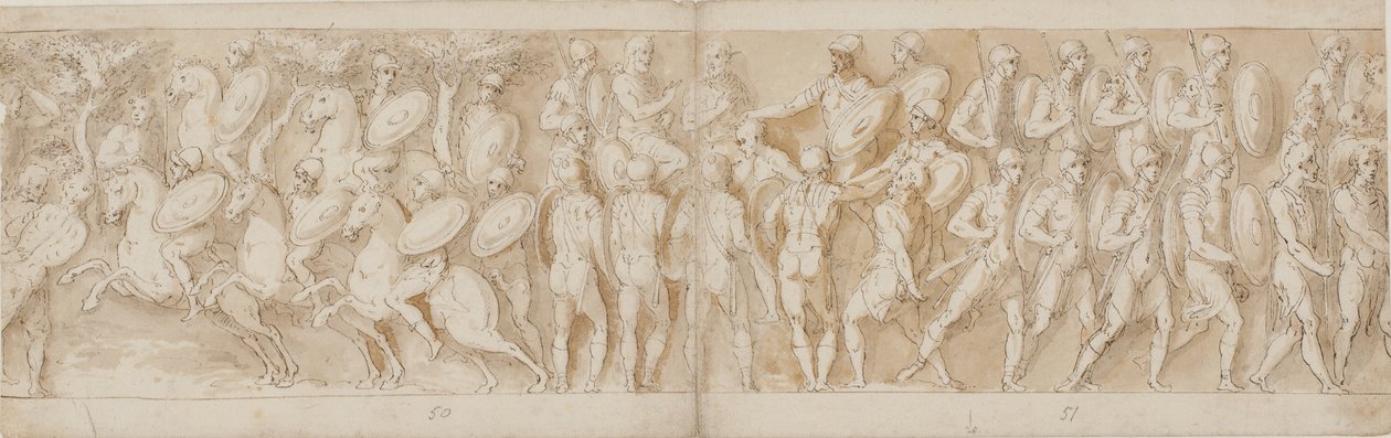 Roman Cavalry; a Severed Head and a German Prisoner are Brought Before the Emperor; Romans Advancing by Giovanni Guerra