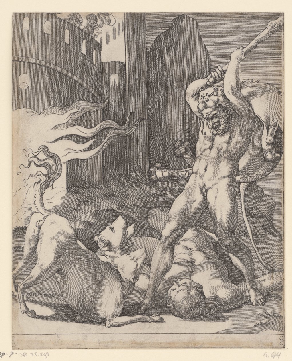 Hercules Fighting Cerberus by Giovanni Jacopo Caraglio