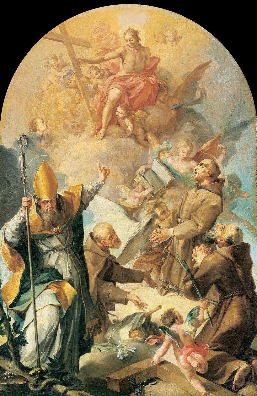 Three Capuchin Saints and a Bishop Worshipping Christ and the Cross by Giovanni Lanfranco