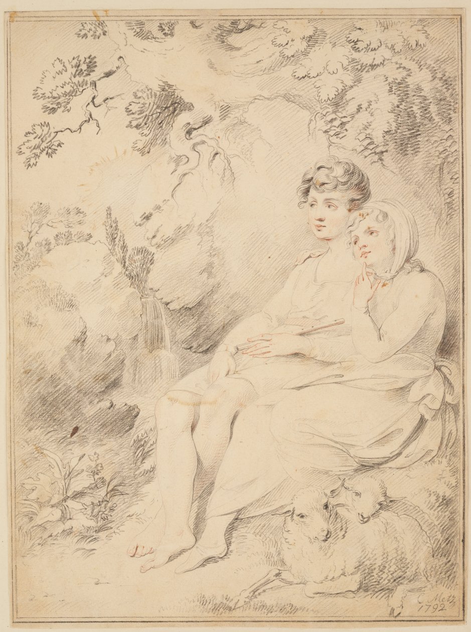 Young boy and a girl with flute and sheep by Giovanni Lanfranco