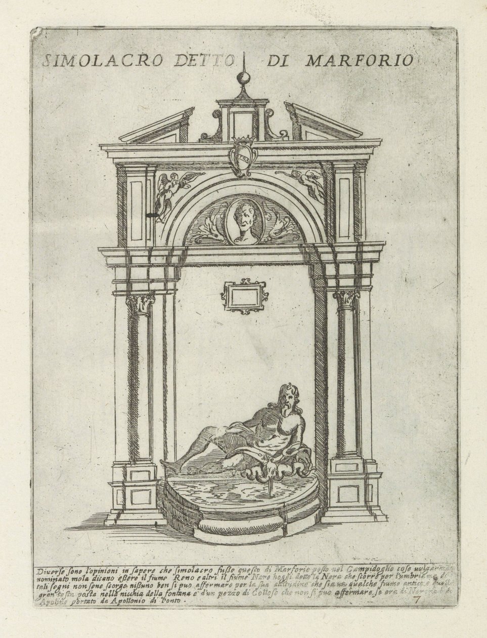 Fountain with the Statue of Marforio (Moderne en antieke monumenten en bouwwerken in Rome) by Giovanni Maggi
