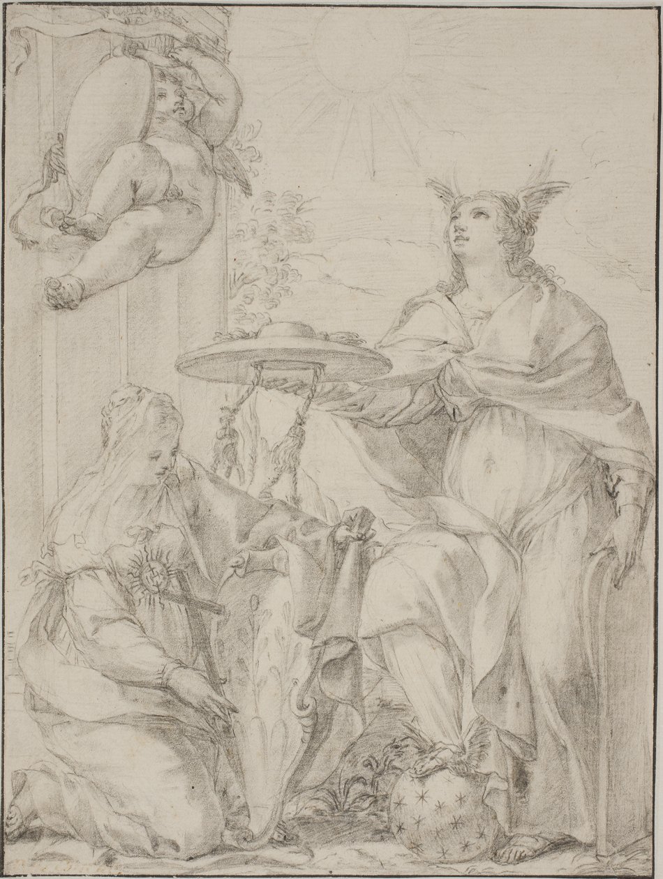 Allegory with Two Female Figures, One Representing Faith Holding a Coat of Arms by Giovanni Odazzi