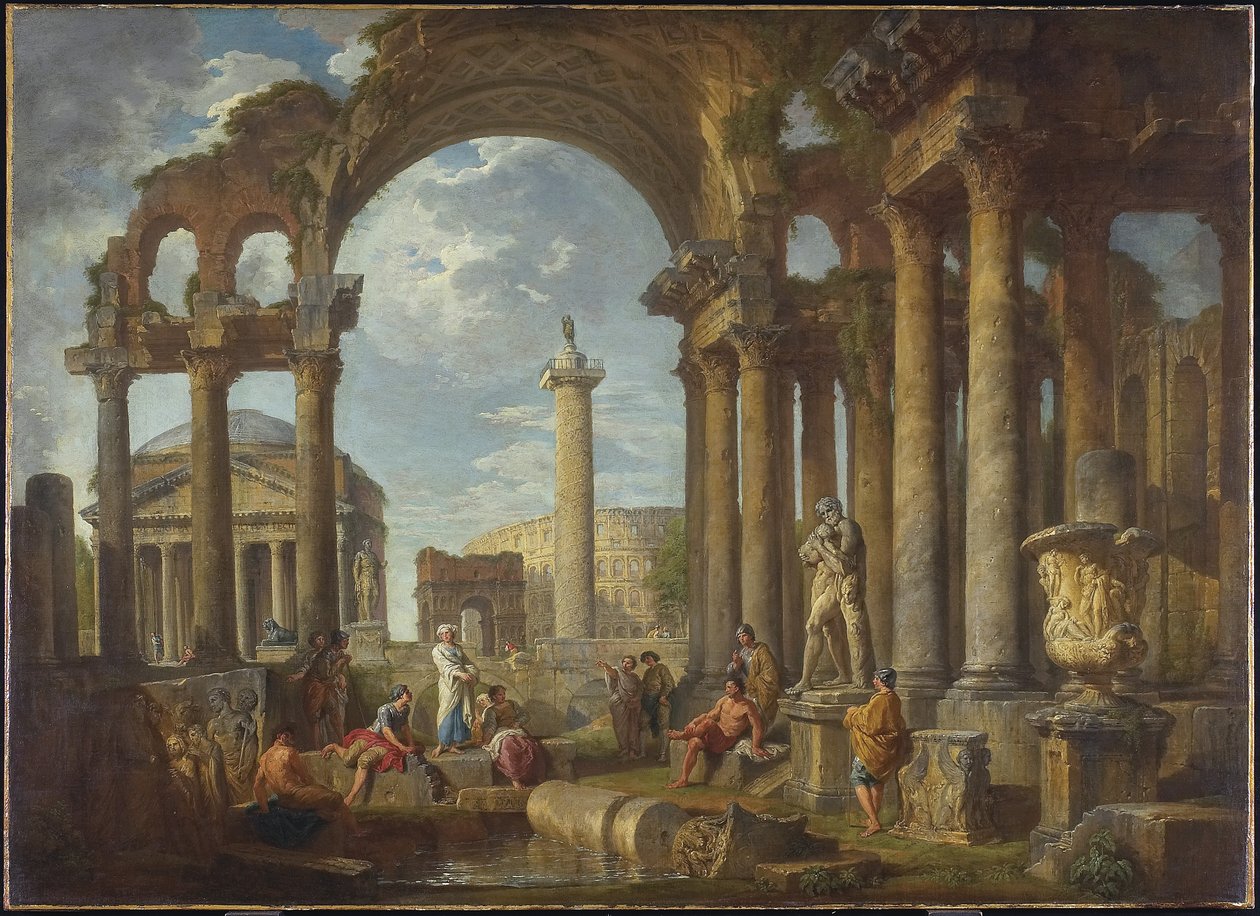 A Capriccio of Roman Ruins with the Pantheon by Giovanni Paolo Pannini