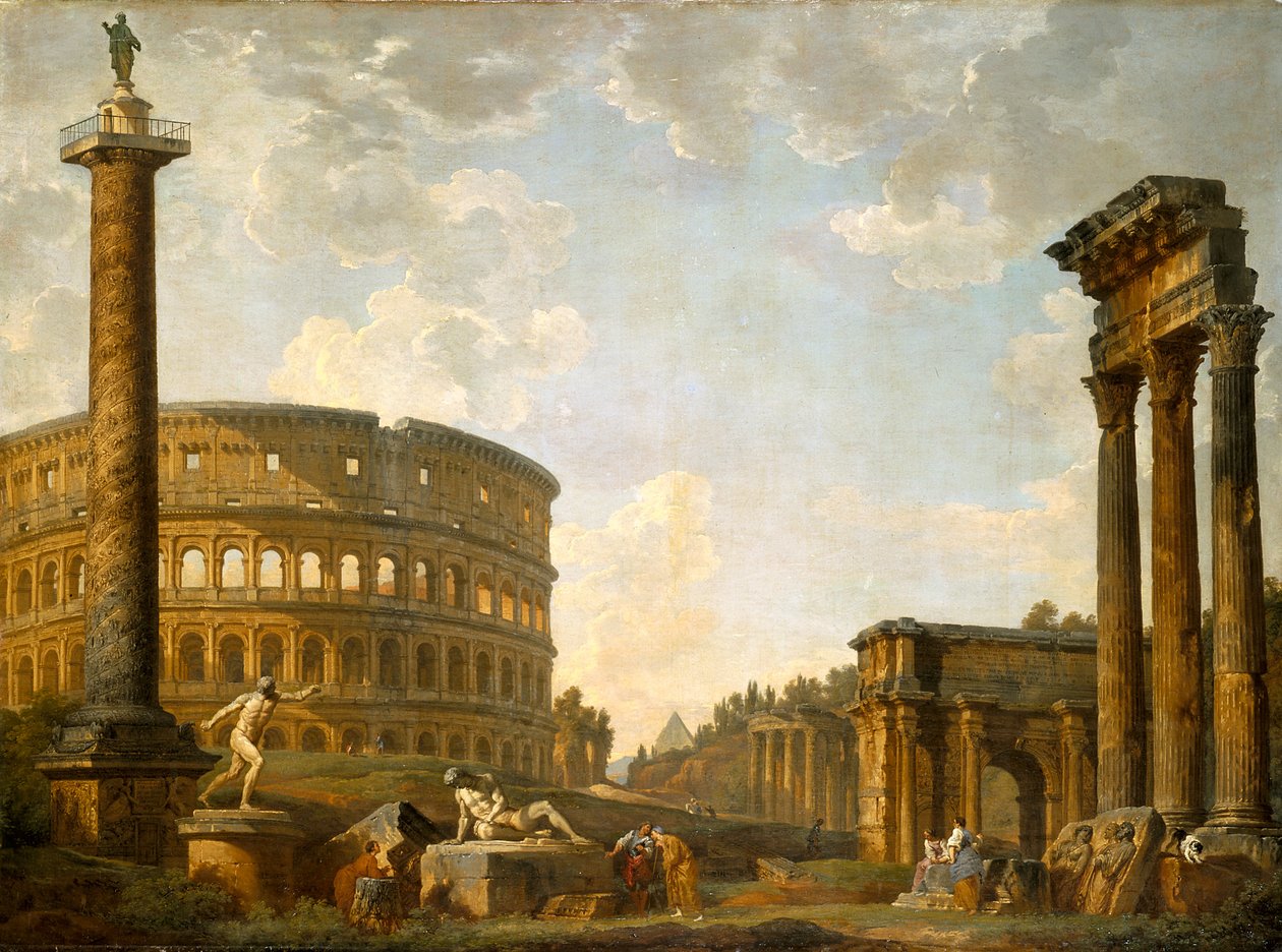 ROME OLYMPIO MONTICELLI レア画アンティーク絵画 ローマ Roman Capriccio: The Colosseum and Other Monuments