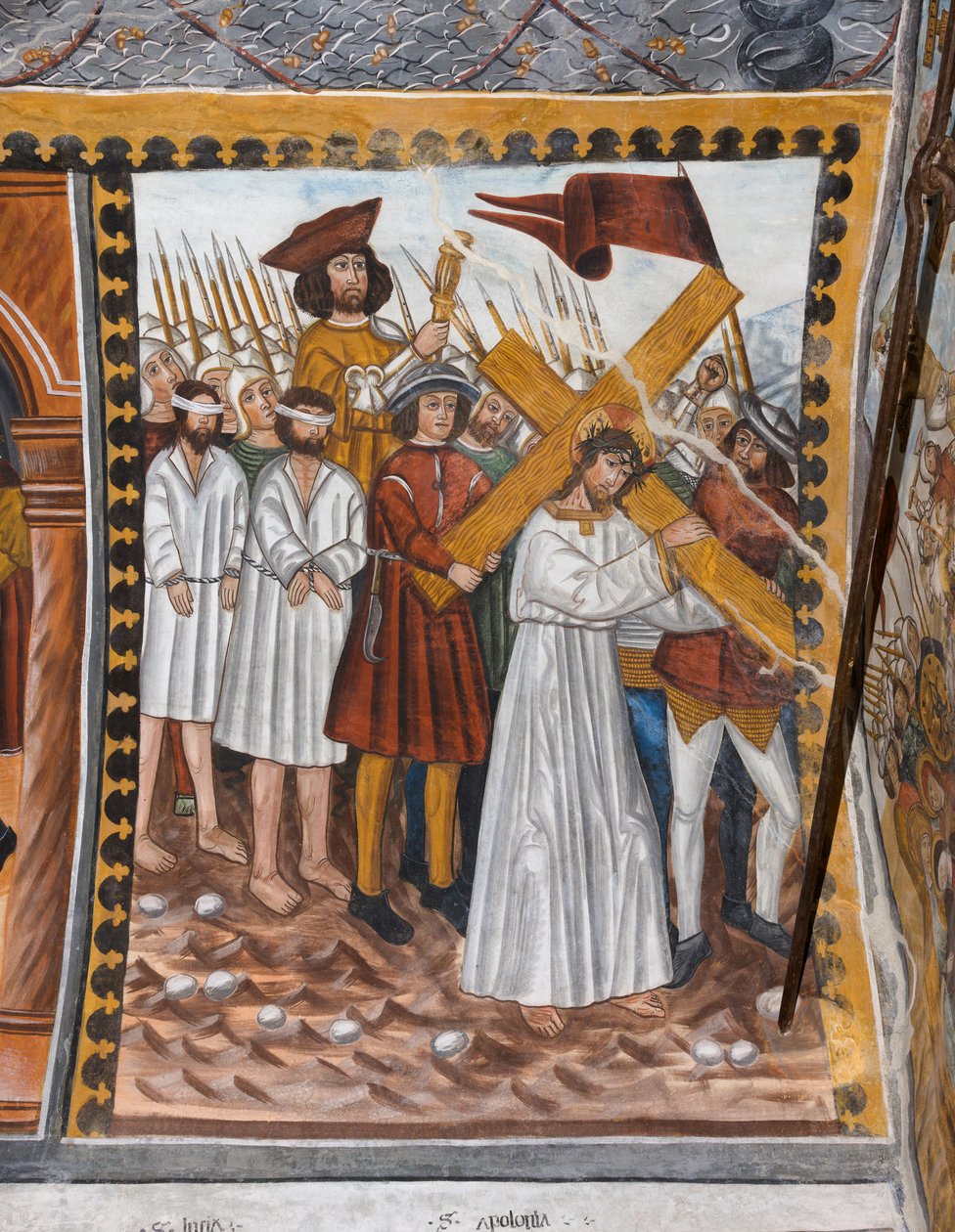 Stories of the Passion of Christ: Jesus goes up to Calvary carrying the cross and helped by Cyrenaeus by Giovanni di Cherasco Botoneri