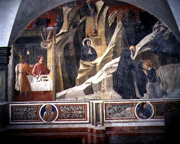 St. Benedict Receiving Bread and a Cloak from the Hermit Romano (detail) by Giovanni di Consalvo (attr. to)