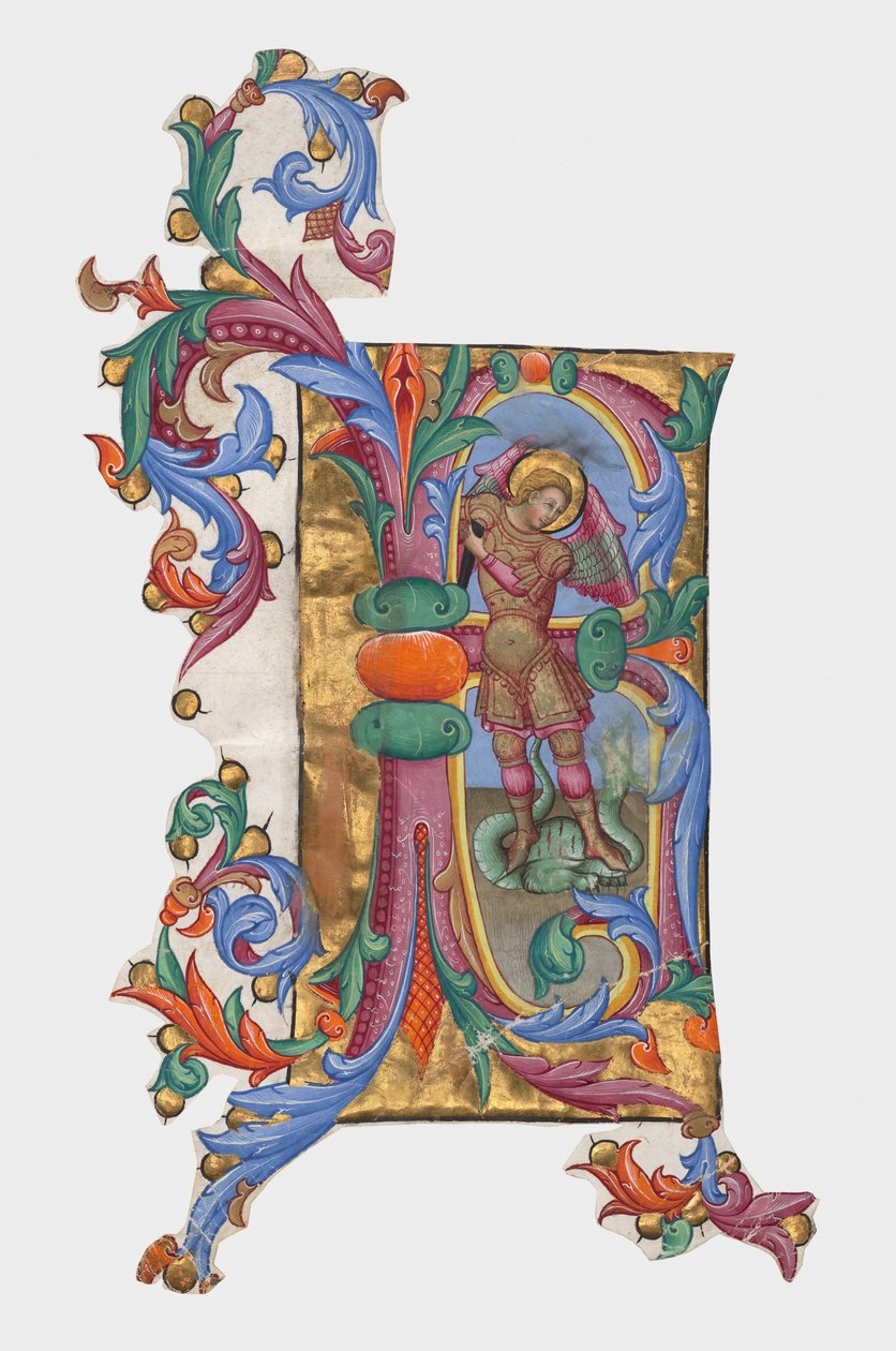Initial R or B: Saint Michael and the Dragon, cutting from an antiphonal by Giovanni di Paolo