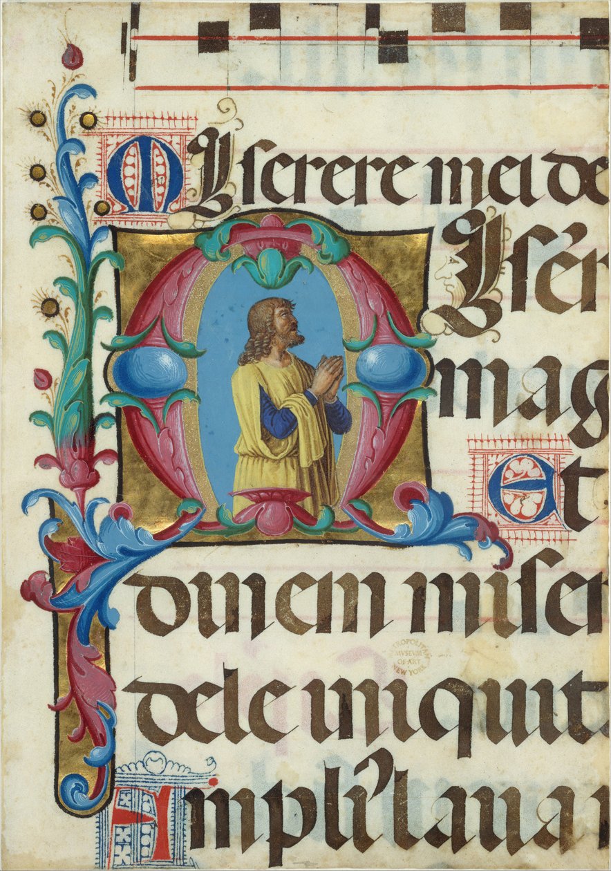 Manuscript Illumination with David in Prayer in an Initial M, from a ...