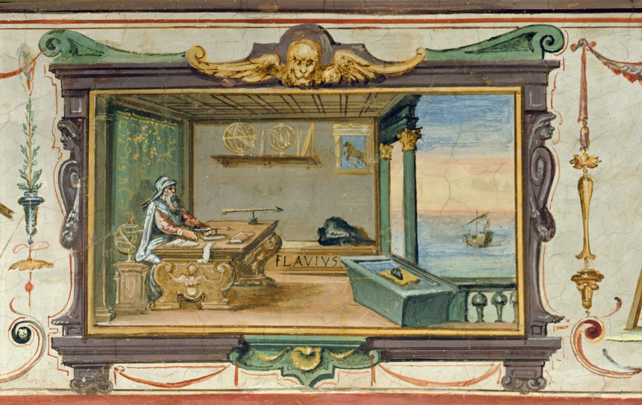 Flavio Gioia of Amalfi, Inventor of the Compass, Stanza della Mattematica, 1587-1609 by Giulio Parigi