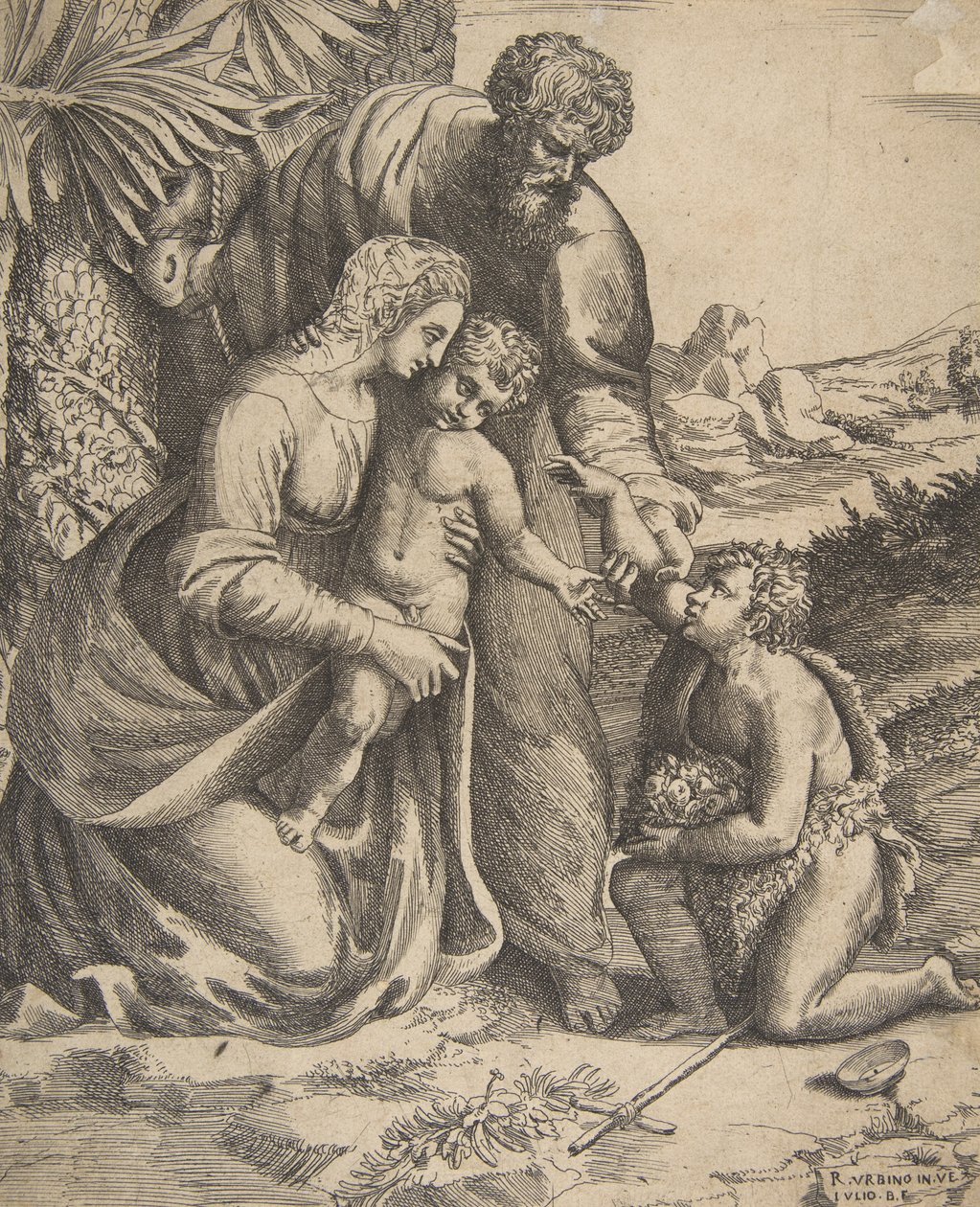 Holy Family with Saint John the Baptist Kneeling at the Right, 1531-76 by Giulio Bonasone