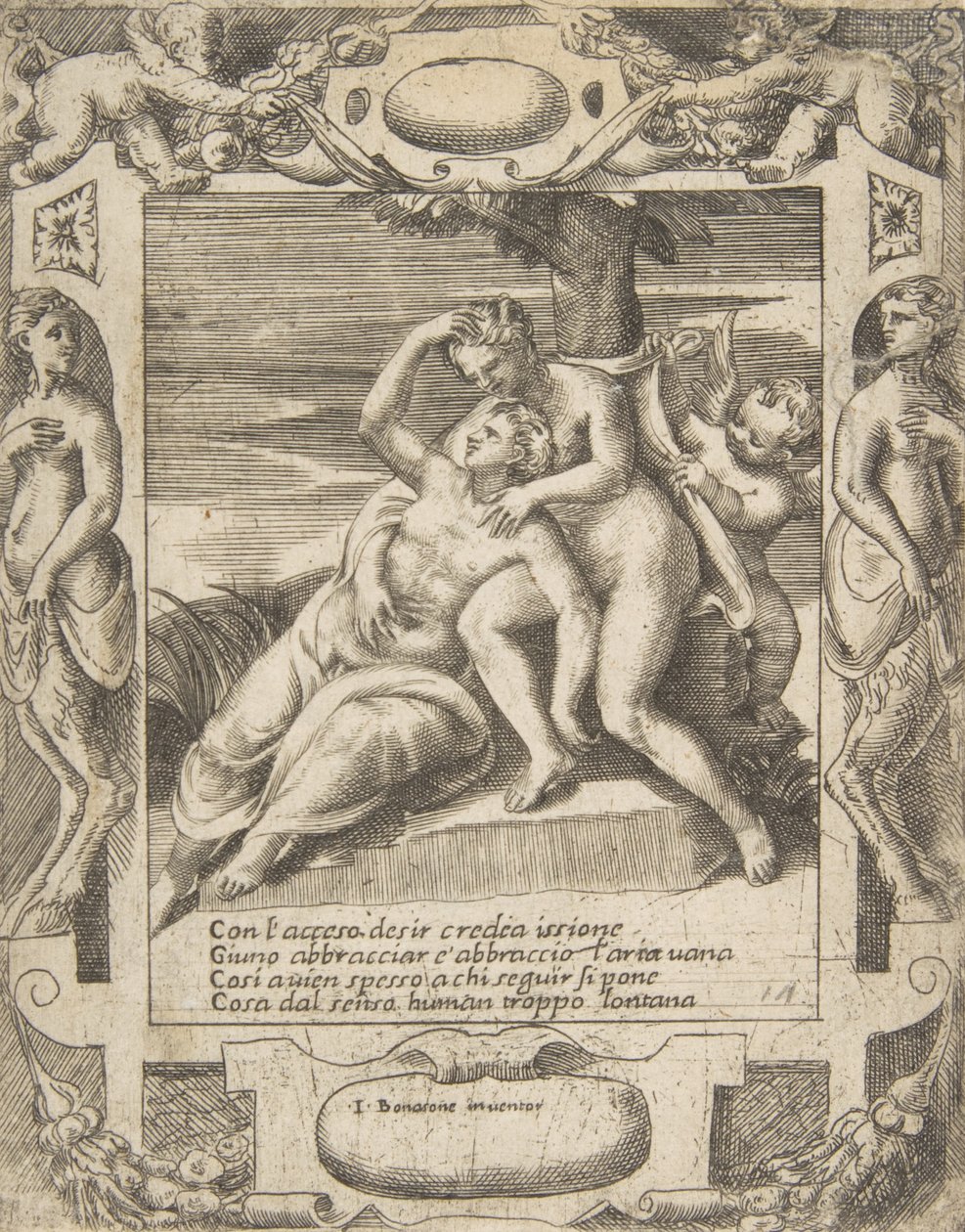Ixion Embracing a Cloud, Thinking it is Juno, Cupid at the Right, 1531-76 by Giulio Bonasone