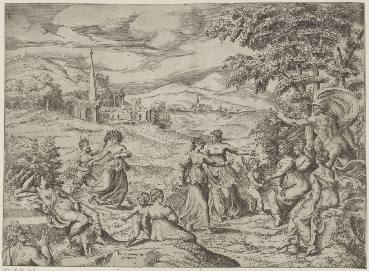 Mercury Tells the Story of Pan and Syrinx by Giulio Bonasone
