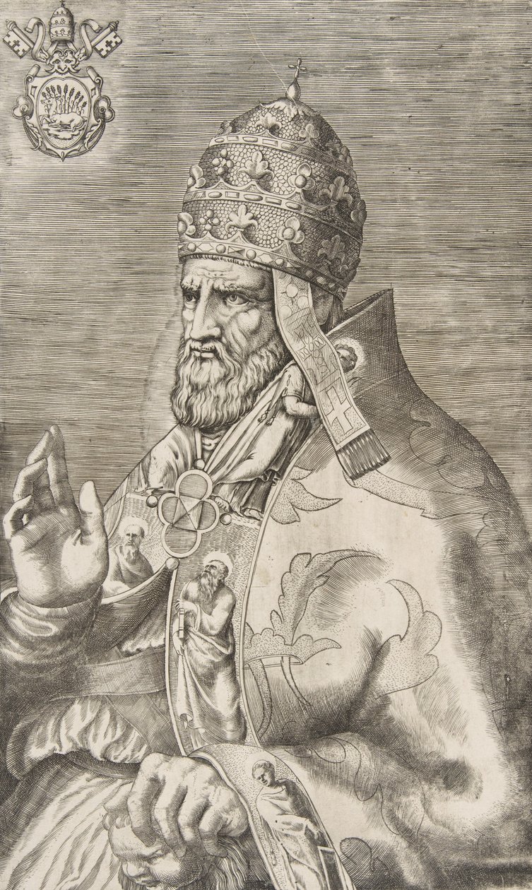 Portrait of Pope Marcellus II, Right Hand Raised Facing Left by Giulio Bonasone