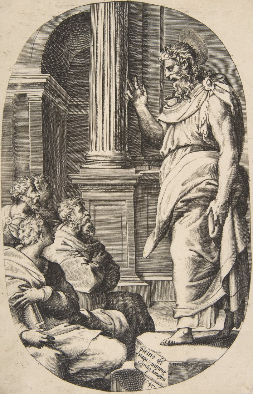 Saint Paul Preaching, an oval composition, 1547 by Giulio Bonasone