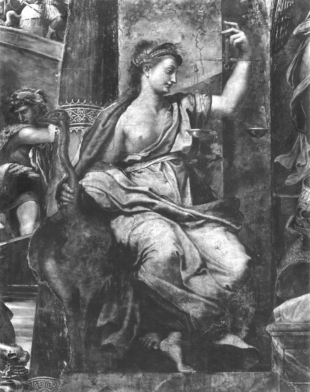 Justice, One of the Two Virtues Surrounding Pope St. Urban I (d.230) Raphael Rooms (detail) by Giulio Romano