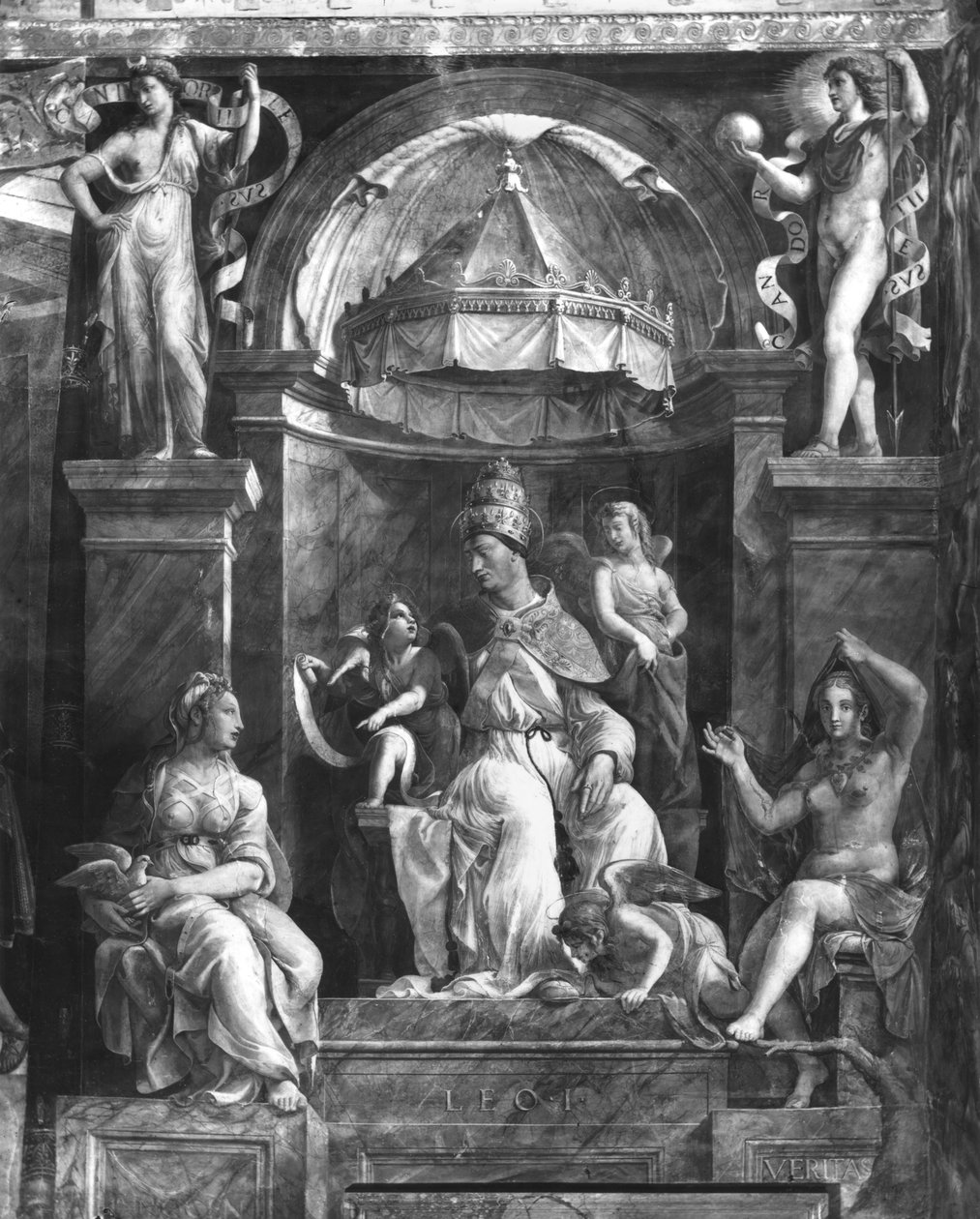 Pope Leo I the Great (c.390-461) between Two Virtues, Raphael Rooms by Giulio Romano