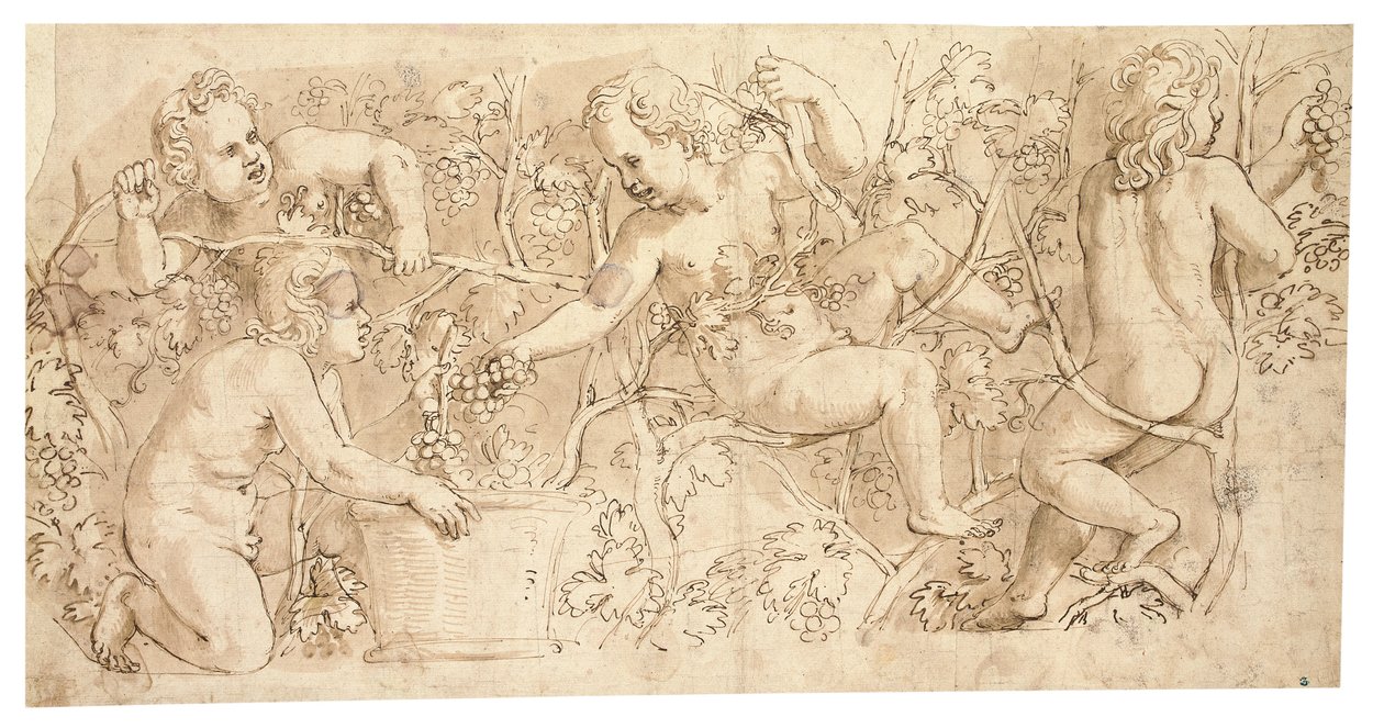 Putti Picking Grapes: Design for a Frieze by Giulio Romano