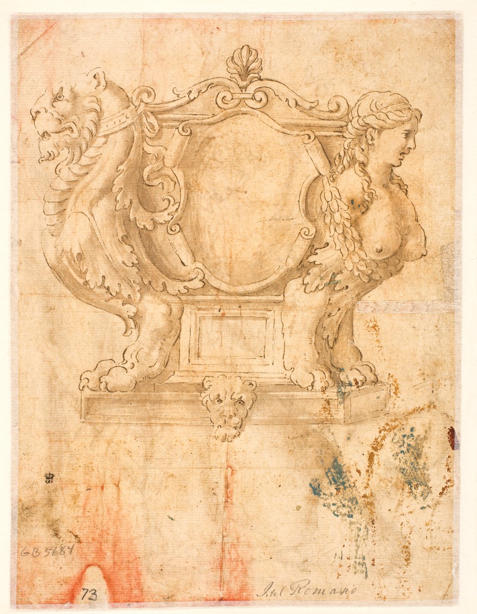 Sculptured Casket or Coffin with Empty Escutcheon by Giulio Romano