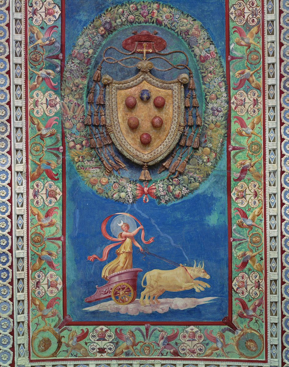 Camera con Fregio di Amorini, Central Ceiling with Medici Coat of Arms and Allegory of Night (detail) by Giulio Romano