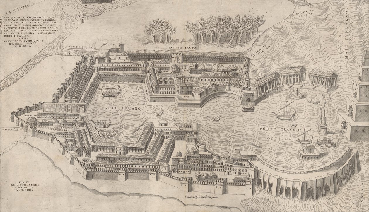 Speculum Romanae Magnificentiae: Birdseye View of the Port of Rome, 1554 by Giulio de Musi