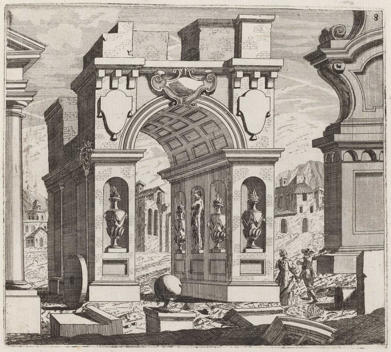 Architectural Fantasy with a Triumphal Arch by Giuseppe Antonio Landi