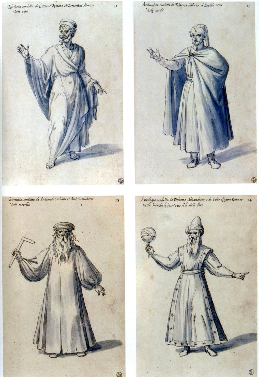 Costume Design for Classical Figures: Cicero, Euclid, Archimedes, Ptolemy of Alexandria by Giuseppe Arcimboldo