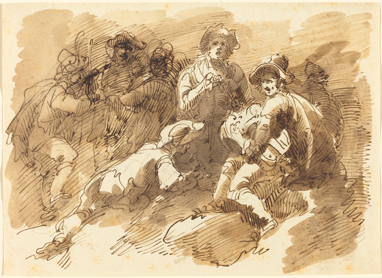 A Convivial Gathering with a Man Playing a Hurdy-Gurdy by Giuseppe Bernardino Bison