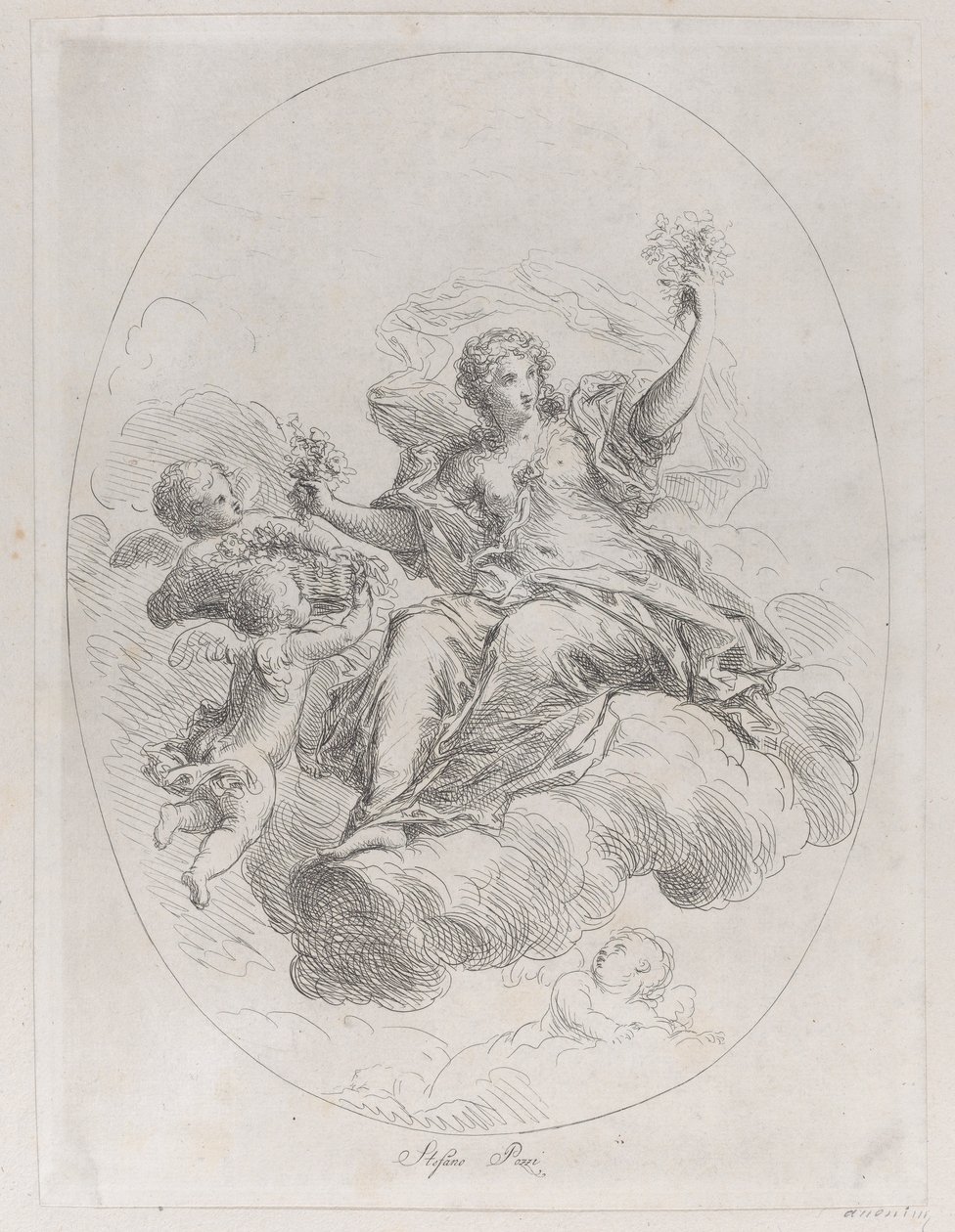 Allegorical figure on a cloud with putti, after Stefano Pozzi by Giuseppe Canale