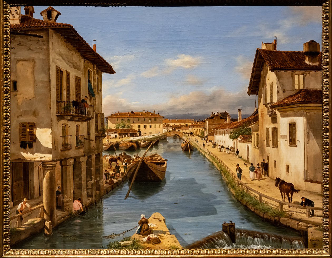 View of the Naviglio Canal from the Bridge of St. Mark, c.1850 by Giuseppe Canella