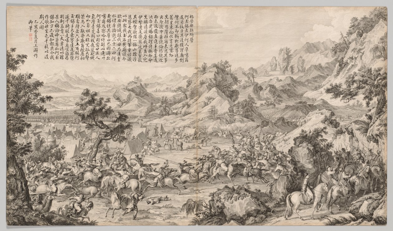 Attacking the Camp at Gatan Ola: from Battle Scenes of the Quelling of Rebellions by Giuseppe Castiglione