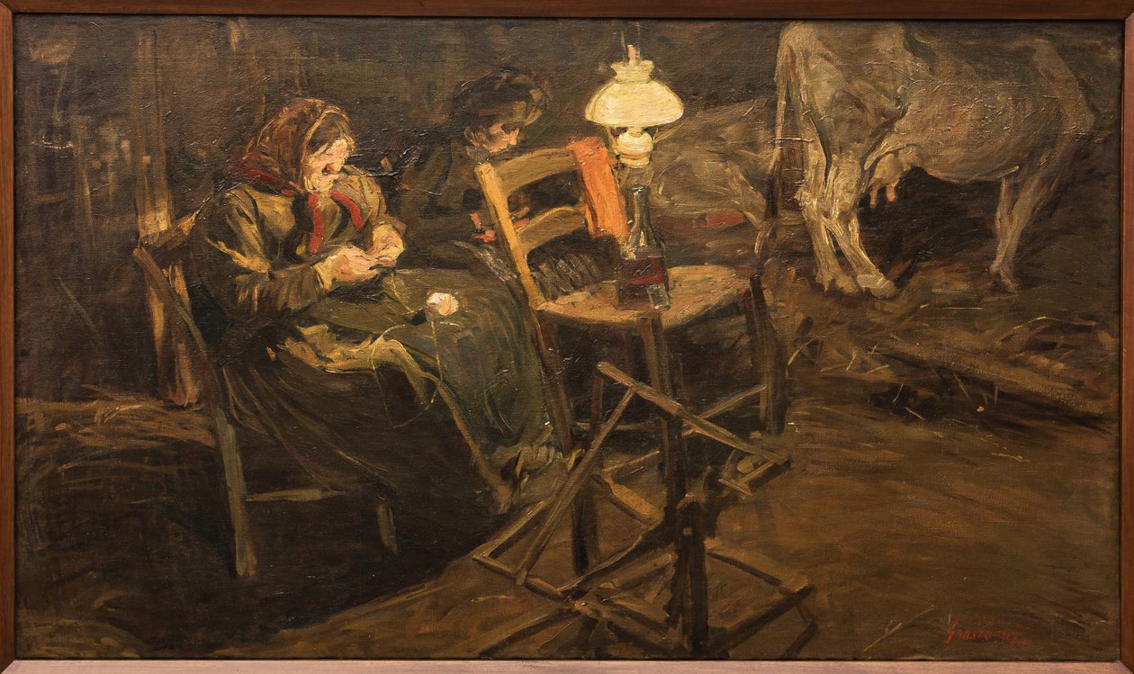 In the Cowshed by Giuseppe Graziosi