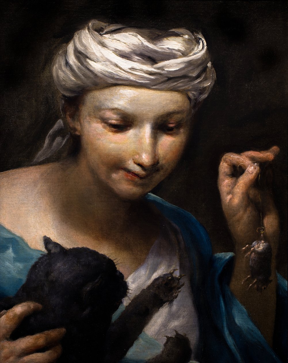 Little Girl Playing with a Cat and a Dead Mouse (detail) by Giuseppe Maria (1665 1747) Crespi