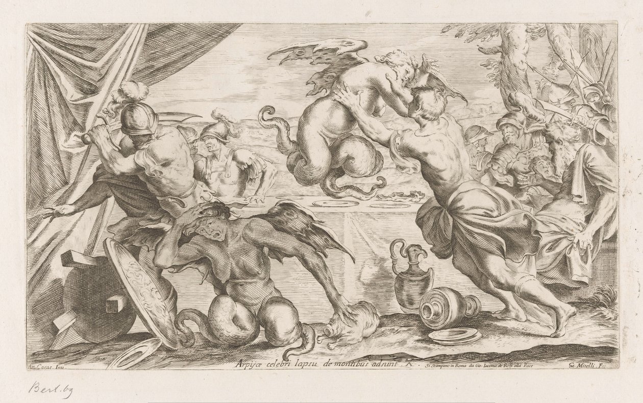 Aeneas and His Companions Fighting the Harpies (series title: The Wanderings of Aeneas) by Giuseppe Maria Mitelli
