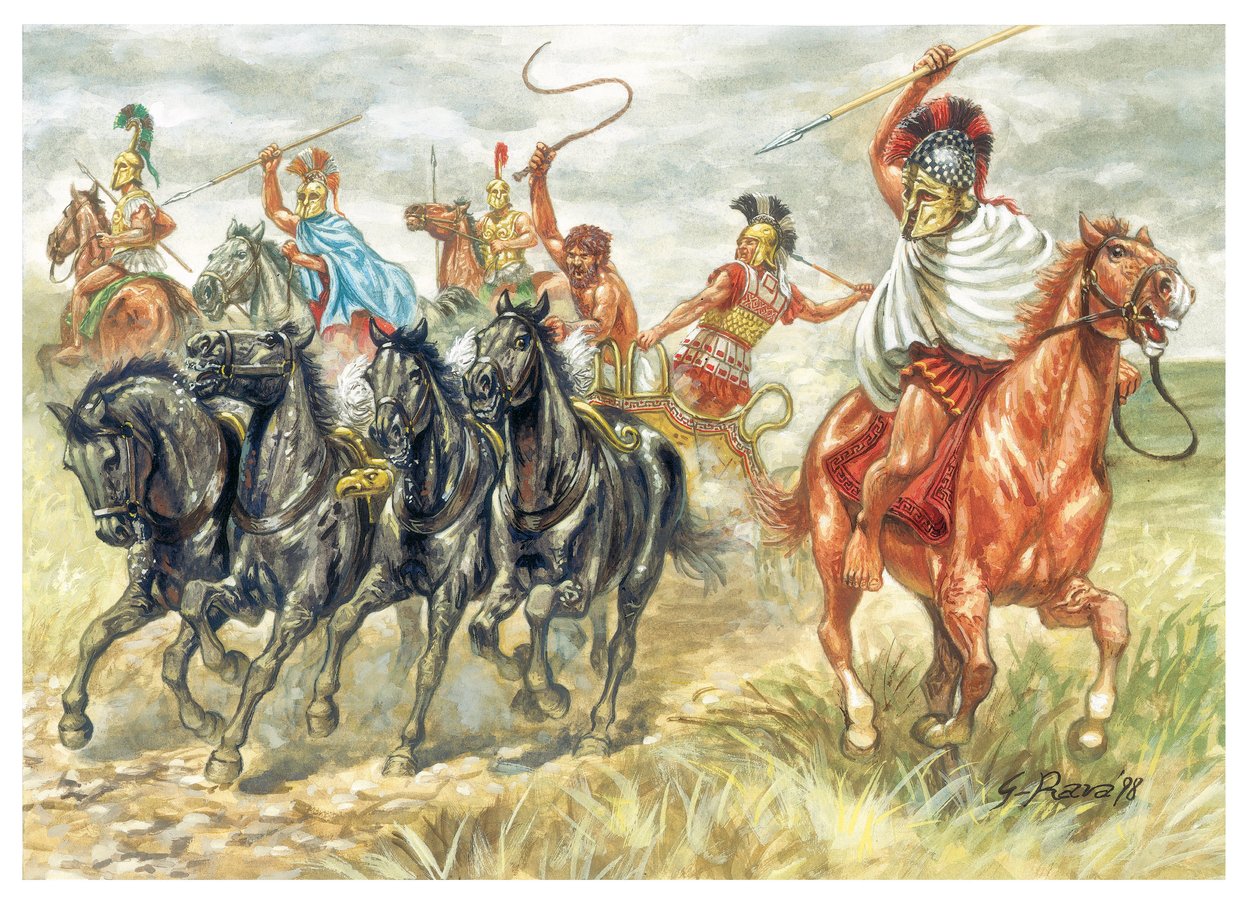 Ancient Greece: Greek Cavalry Soldiers and Tank - Illustration by Giuseppe Rava by Giuseppe Rava