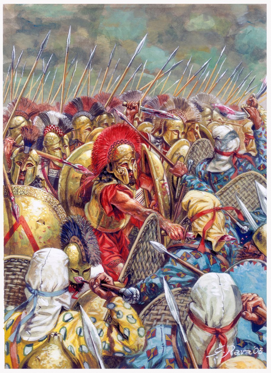 Battle of the Thermopylae: The Spartan army commanded by Leonidas I fighting alongside the Greeks against the Persians in 480 BC by Giuseppe Rava