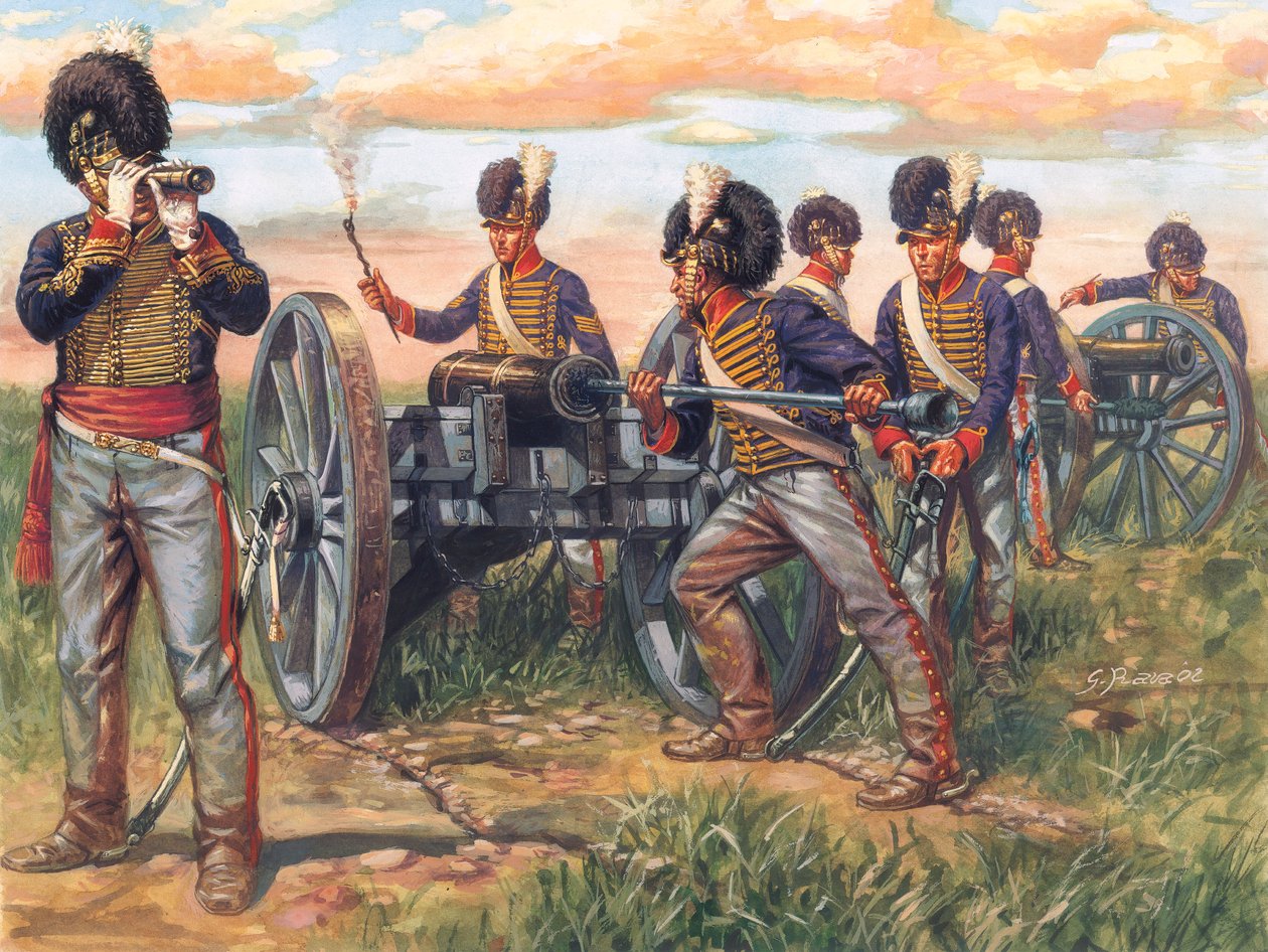 First Empire: English Artillery Soldiers Loading a Cannon at the Battle of Waterloo in 1815 by Giuseppe Rava