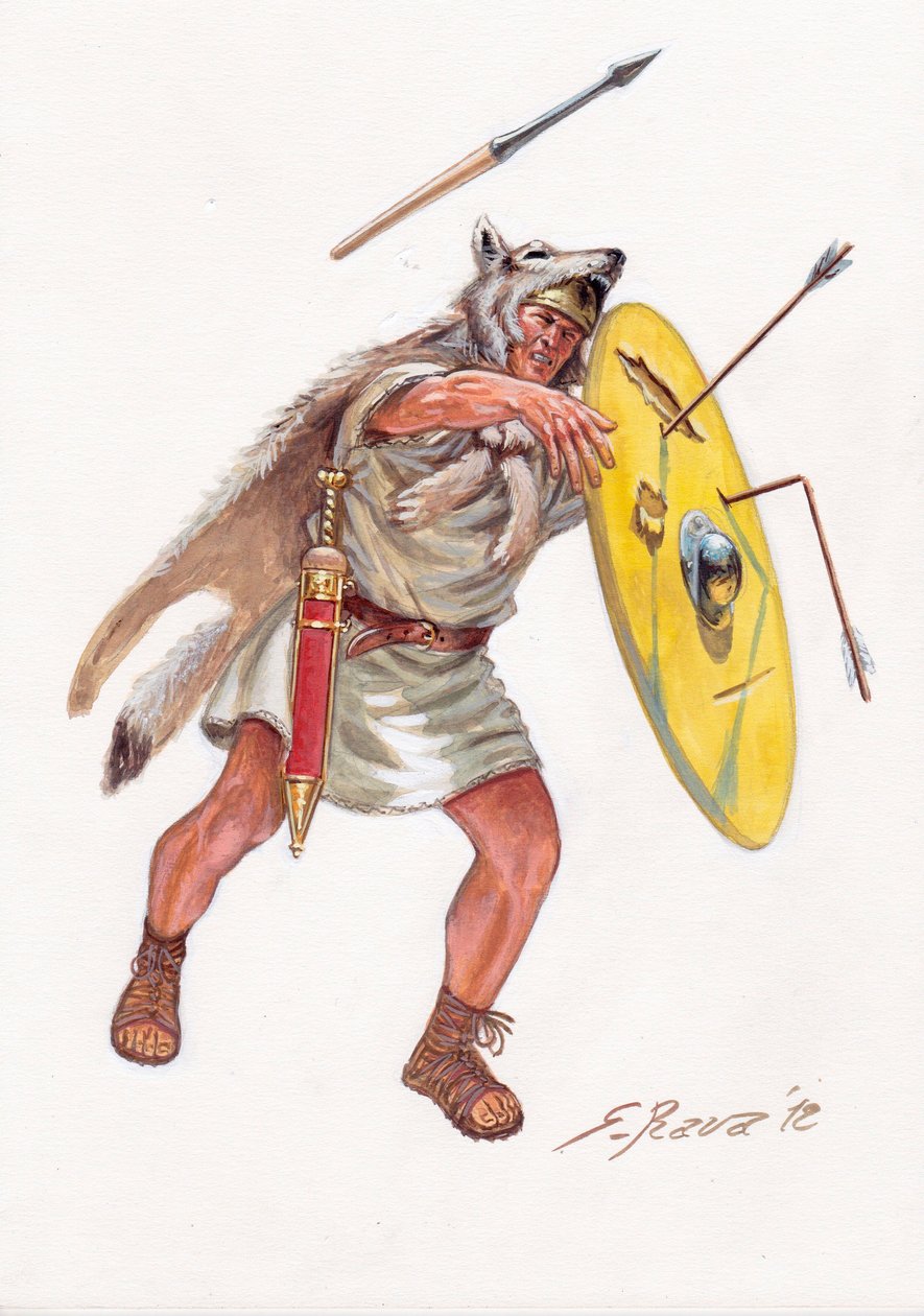 Roman antiquity (Republic): velite (light infantryman of the poor centuries) of the Roman army (Illustration) by Giuseppe Rava