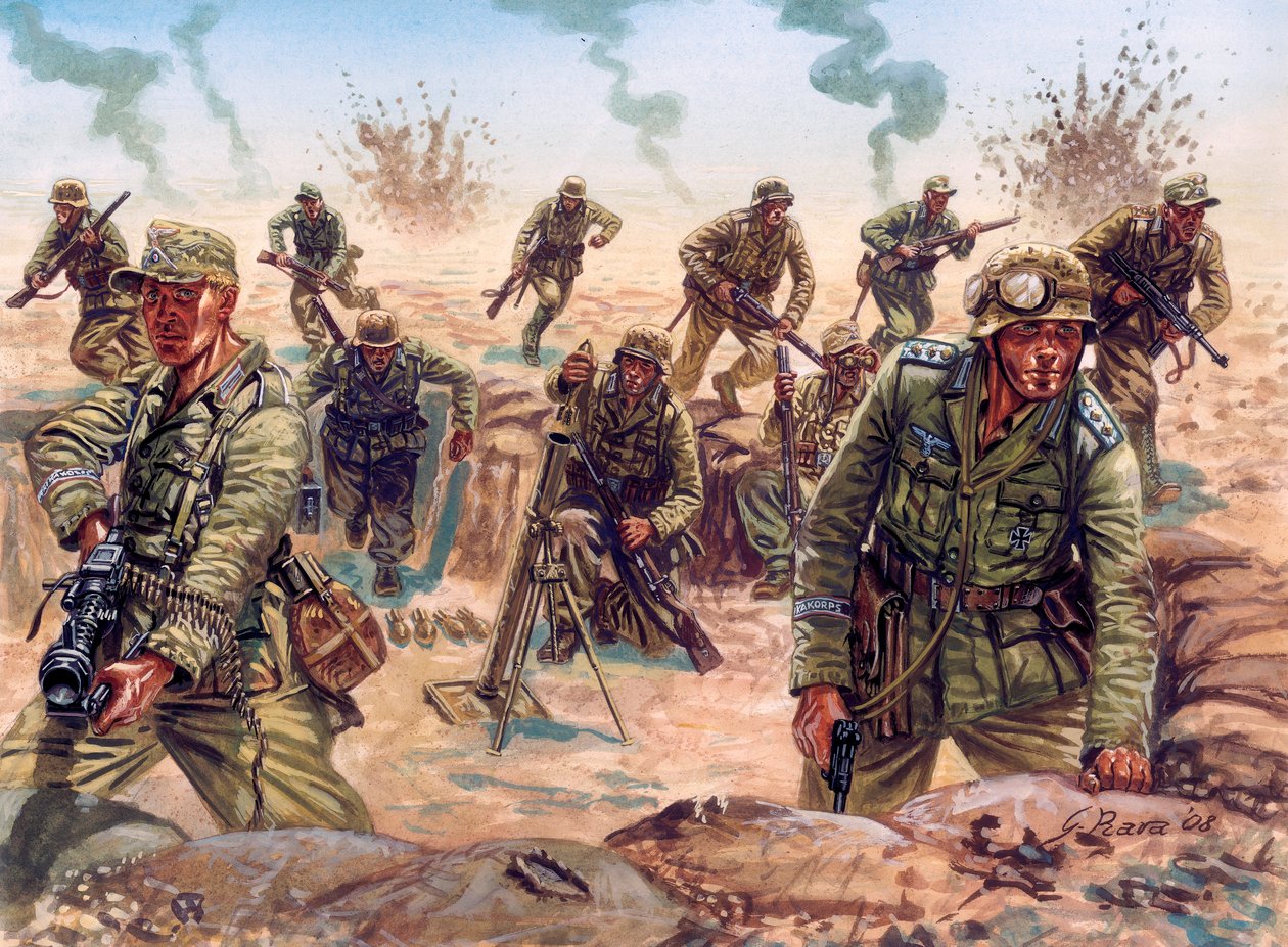 Second World War, North Africa Campaign: soldier of the Deutsches Afrikakorps (Afrika Korps, Afrikakorps or DAK), German Expeditionary Force, in the Libyan Desert by Giuseppe Rava