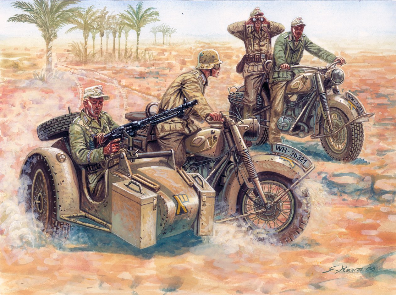 Set Moto E Sidecar Afrika Korps Kradschutzen – Warlord Games Bolt Action, Miniature 28mm In Metallo