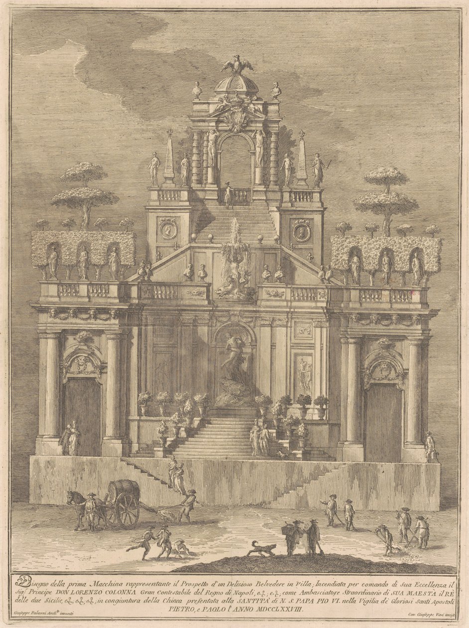 The Prima Macchina for the Chinea of 1778: A Countryside Belvedere with Hercules and Antaeus by Giuseppe Vasi, after Giuseppe Palazzi