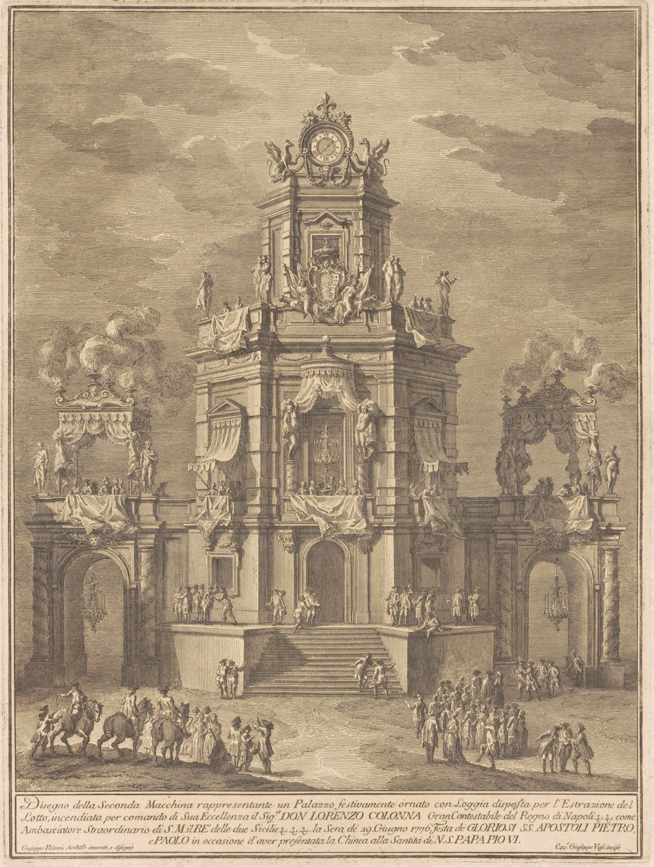 The Seconda Macchina for the Chinea of 1776: A Palace with a Loggia for the Lottery Draw by Giuseppe Vasi, after Giuseppe Palazzi